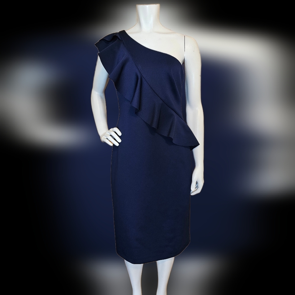 💙 73. Eliza J. Size 10 Blue Ruffle One Shoulder Dress